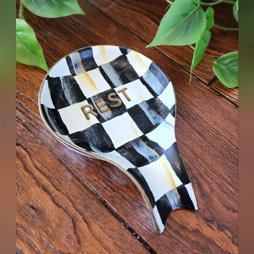 NEW! Checked, Hand-Painted spoon rest!